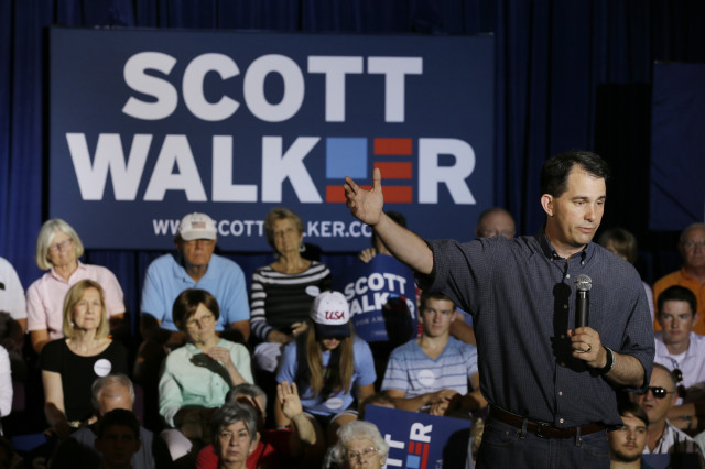 Republican presidential candidate Wisconsin Gov. Scott Walker speaks during a town hall meeting on July 17, 2015, in Cedar Rapids, Iowa. (AP)