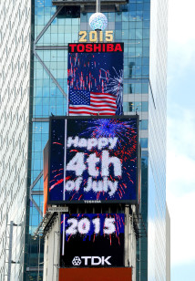 Digitally-animated red, white and blue fireworks debuted in New York's Times Square on June 29, 2015 for Toshiba and TDK’s annual tribute to Independence Day. 