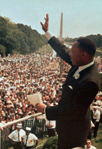Dr. Martin Luther King Jr. acknowledges the crowd at the Lincoln Memorial for his "I Have a Dream" speech during the March on Washington, D.C. in this file photo of Aug. 28, 1963. (AP)