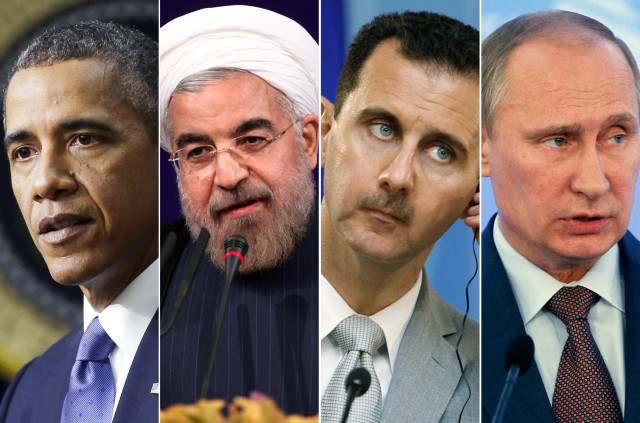 President Barack Obama, Iranian President Hasan Rouhani, Syrian President Bashar Assad, and Russian President Vladimir Putin. (AP)