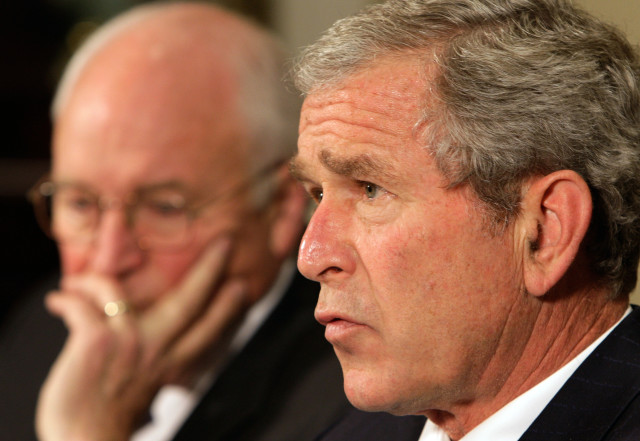 President Bush, accompanied by Vice President Dick Cheney, makes a statement at the White House on June 17, 2008. (AP)