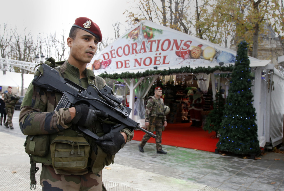 French soldiers patrol the Christmas market on the Champs-Elysees in Paris on  Nov.19, 2015 after last Friday's deadly terrorist attacks. (Reuters)