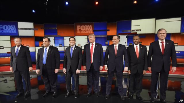 Republican presidential candidates take the stage before their debate at the North Charleston Coliseum in North Charleston, S.C., Jan. 14, 2016. AP 