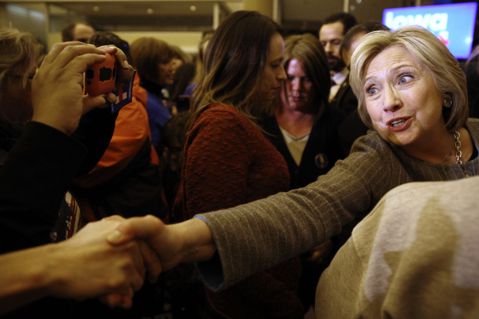 Democratic presidential candidate Hillary Clinton shakes hands with supporters afters speaking at a campaign rally in Sioux City, Iowa, Jan. 31, 2016. REUTERS