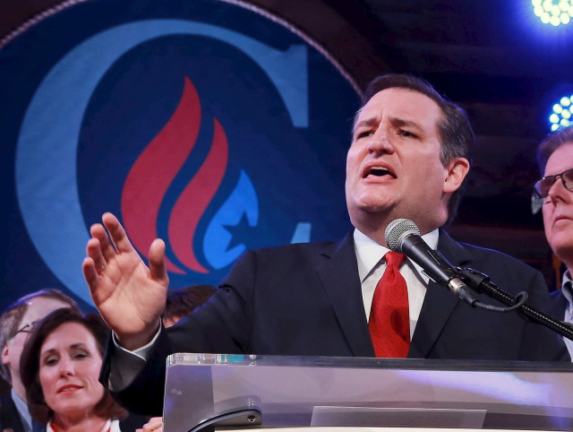 Republican U.S. presidential candidate Senator Ted Cruz reacts to the Super Tuesday primary and caucus voting results at a campaign rally in Houston, Texas March 1, 2016. (Reuters)