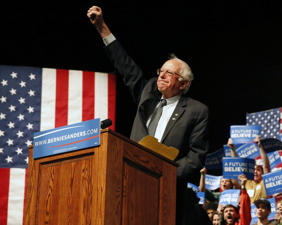 Democratic presidential candidate Sen. Bernie Sanders, I-Vt. rallies supporters in Laramie, Wyo. on April 6, 2016 a day after defeating Democratic frontrunner Hillary Clinton in the Wisconsin primary. (AP)