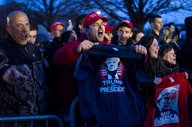 Donald Trump supporters gather during a campaign appearance by Republican presidential candidate Donald Trump in Bethpage, New York on  April 6, 2016. (AP)