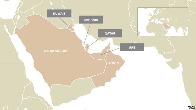 The nations of the Gulf Cooperation Council: Saudi Arabia, Oman, Kuwait, Bahrain, Qatar & United Arab Emirates