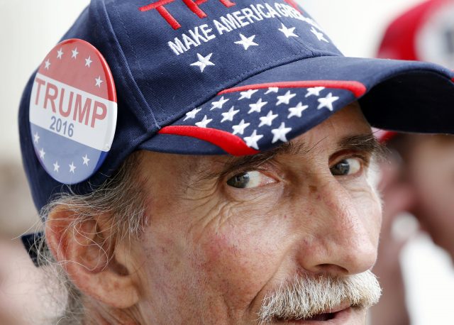 Tom Biroscak of Milford, Conn., waits in line prior to a rally for Republican presidential candidate Donald Trump in Bridgeport, Conn., Saturday, April 23, 2016. (AP)