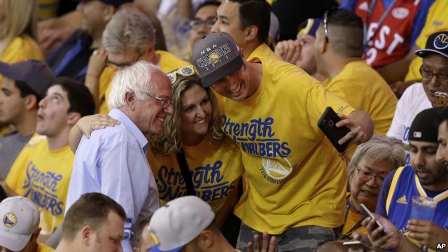 Bernie with Warriors fans