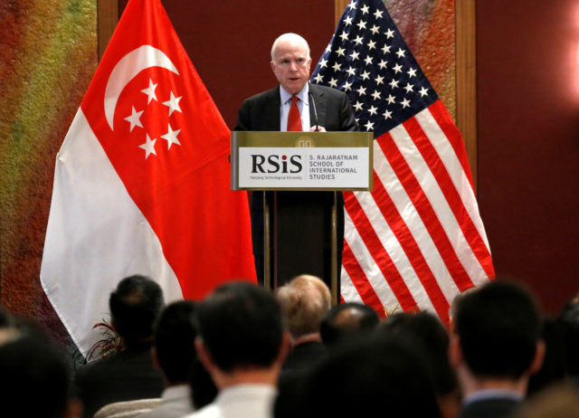 U.S. Senator John McCain gives a public lecture on the sidelines of the IISS Shangri-La Dialogue in Singapore June 3, 2016. (Reuters)