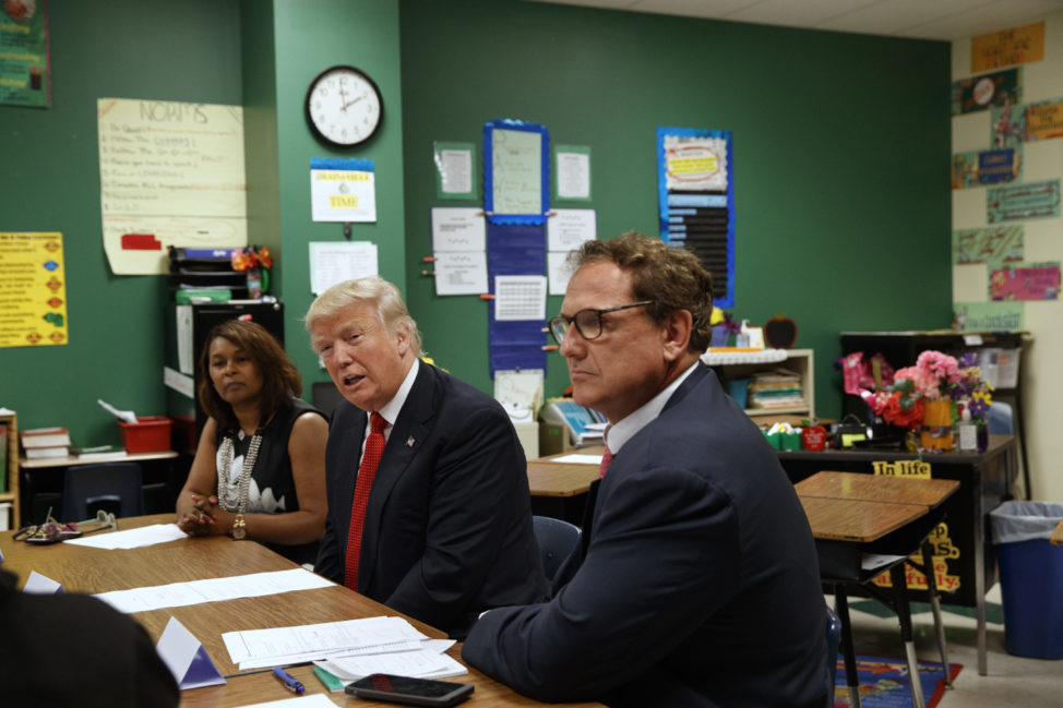 Republican presidential candidate Donald Trump meets with students and educators before speaking about school choice, Sept. 8, 2016, at Cleveland Arts and Social Sciences Academy in Cleveland. (AP)