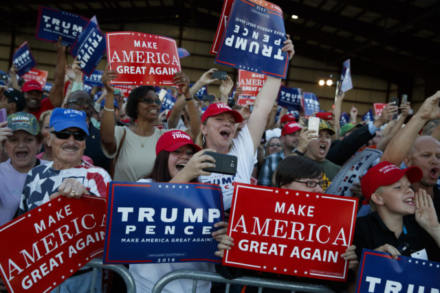 Supporters of Republican presidential candidate Donald Trump cheer as he arrives to a campaign rally, Sept. 17, 2016, in Colorado Springs, Colo. (AP)