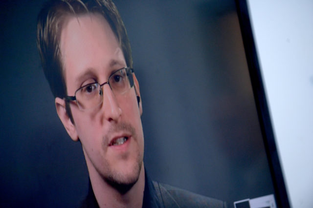 Edward Snowden speaks at the launch of a campaign calling on President Obama to pardon him - Launch of a campaign calling upon President Barack Obama to pardon Edward Snowden before he leaves offices, via press conference. (AP)