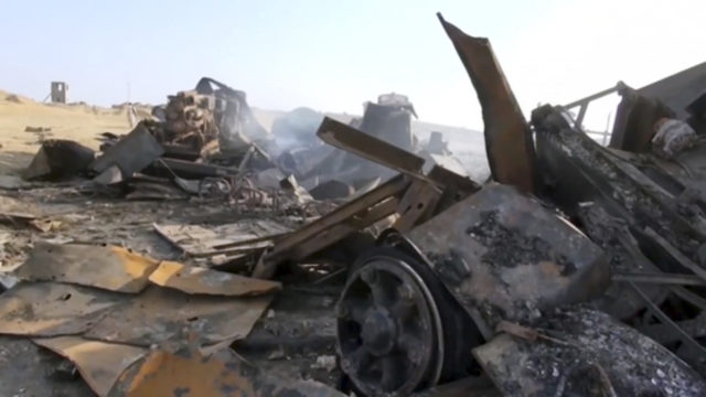 This image made from video shows a radar site after a U.S. airstrike in Hodeida,Yemen on Thursday, Oct. 13, 2016. US-launched Tomahawk cruise missiles destroyed three coastal radar sites in Houthi-controlled territory on Yemen's Red Sea Coast early on Thursday, officials said, a retaliatory action that followed two incidents this week in which missiles were fired at US Navy ships. (AP)