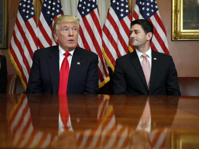 President-elect Donald Trump and House Speaker Paul Ryan of Wis., pose for photographers after a meeting in the Speaker's office on Capitol Hill in Washington, Nov. 10, 2016. (AP)