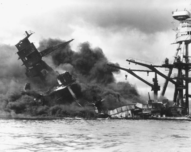 USS Arizona sinks after being hit by a Japanese air attack on Pearl Harbor, Hawaii, Dec. 7, 1941. (U.S. National Archives via Reuters) 